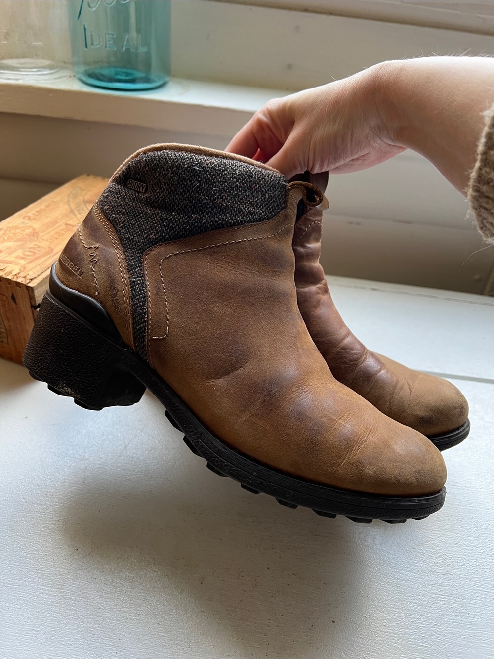 Merrell Brown Leather Dark Heather Ankle Booties Chateau 2 heels size 8.5 - Picture 14 of 17